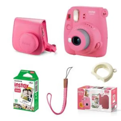 Câmera Fujifilm Instax Mini 9 Rosa Flamingo + Filme + Bolsa - R$439