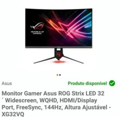 Monitor Gamer Asus ROG Strix LED 32´ Widescreen, WQHD, HDMI/Display Port | R$2800