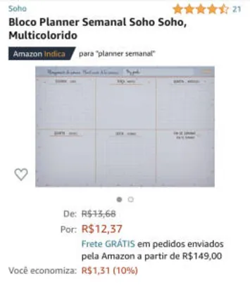 Bloco Planner Semanal Soho Soho, Multicolorido R$12