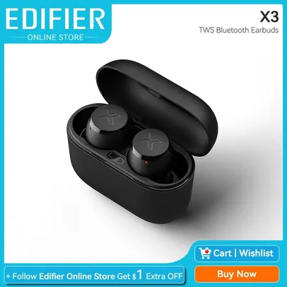 Fone de ouvido Edifier X3 TWS sem fio - Com aptX, Bluetooth 5.0, 24h de bateria - Versão USB C