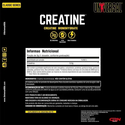 Creatina Max Hardcore Monohidratada Creatine Pure 300g - Universal Nutrition USA