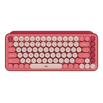 Teclado Mecânico sem fio Logitech POP Keys com teclas Emoji Personalizáveis, Design Compacto Durável, Conexão USB ou Bluetooth - Rosa Heartbreaker