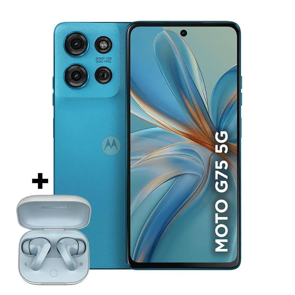 Imagem do produto Smartphone Motorola Moto G75 5G + Moto Buds 256GB 16GB Ram Boost 50MP Sony Camera Com Ai Ultrarresistencia Militar - Azul - Vegan Leather