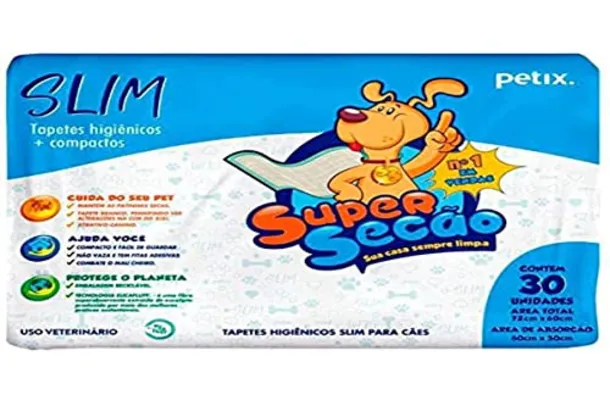 Tapete Higiênico Cães Super Secão Slim Petix 30 Unidades, Branco