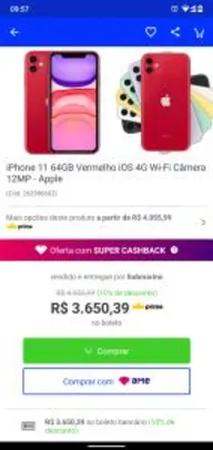 iPhone 11 64GB Vermelho iOS 4G Wi-Fi Câmera 12MP - Apple