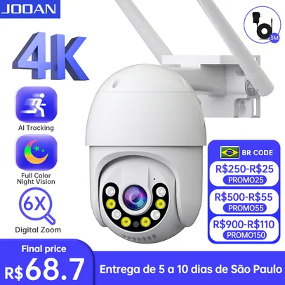 [DO BRASIL] JOOAN PTZ Câmera de Vigilância, CCTV WiFi, Câmera de Segurança Externa, 3MP