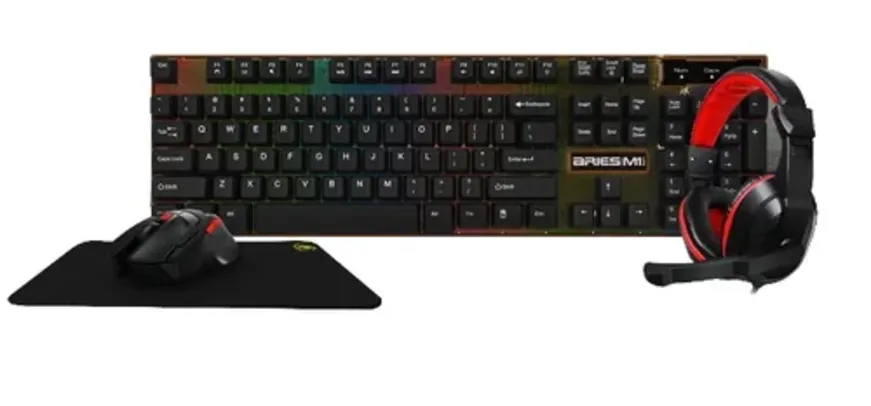 Combo Gamer KWG Aries M1 Lite 4 em 1, Teclado, Mouse, Headset e Mousepad