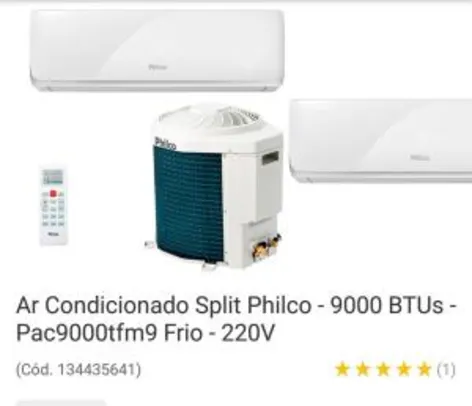 [20% AME+APP] Ar Condicionado Philco PAC9000TFM9 9000 BTUs  | R$1000