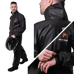 Conjunto Capa de chuva Motoqueiro Tamanho M PVC 0,28mm Combate Com Gola Masculino Preto Pioneira - 2