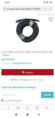 Cabo HDMI 1.4 Full HD 1080P 10 Metros CBX-H100 - Exbom R$ 40