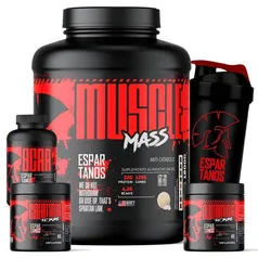 Kit Mass Hipercalórico + Bcaa + Creatina + Glutamina + Coqueteleira