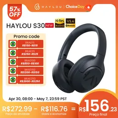 [Taxa inclusa/Moedas] Fone de ouvido HAYLOU S30 com Cancelamento de Ruídos, Bluetooth 5.4, 80h de bateria, Microfone destacável, Som 360°