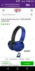 Fone de Ouvido Sony Azul - MDR-XB650BT - Bluetooth - R$ 300