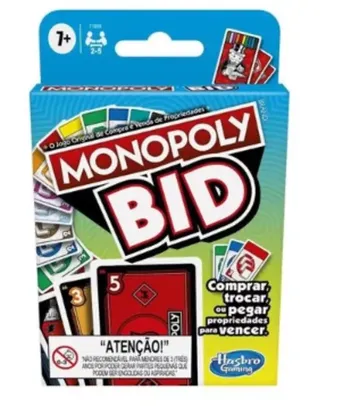 Jogo Hasbro Gaming Monopoly Bid - Jogo de Cartas Rápido para Família Leilão F1699 - Hasbro