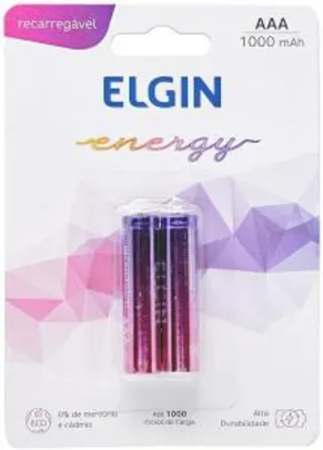 Pilhas Elgin AAA Recarregáveis 1000mah 2 unidades | R$13