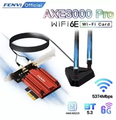 Placa de Rede Fenvi AXE3000 Pro 5374mbps Wifi 6E Bluetooth 5.3