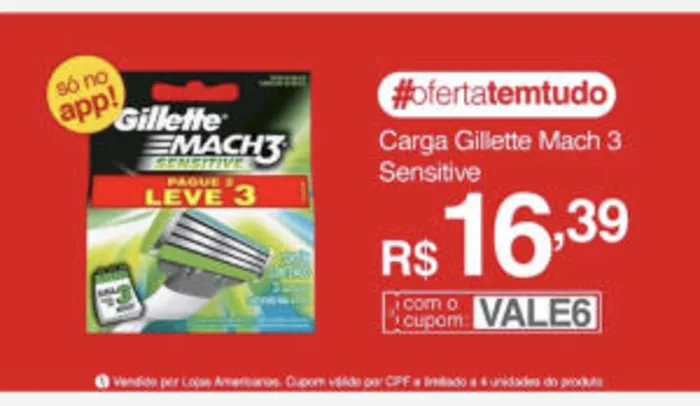 (APP L3P2 ) Carga Gillette Mach 3 Sensitive R$16