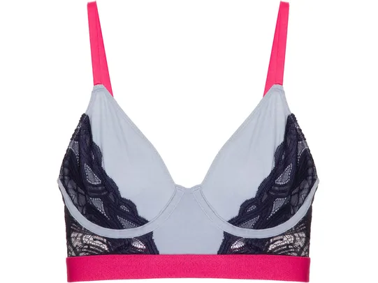 Sutiã Underwire Alongado Algodão e Renda Y2k Azul/Rosa