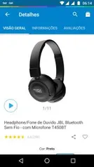 [APP] Headphone/Fone de Ouvido JBL Bluetooth Sem Fio - com Microfone T450BT - R$ 190