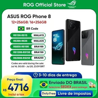 [DO BRASIL + MOEDAS] Smartphone ASUS ROG Phone 8 com Snapdragon 8, 5500mAh, Tela AMOLED 165Hz, 5G