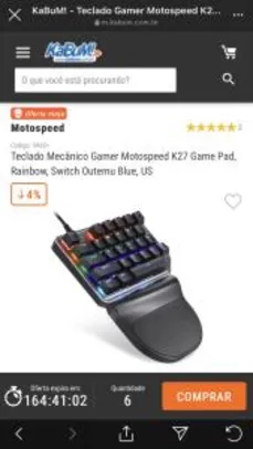 MEIO Teclado Mecânico Gamer Motospeed K27 Game Pad, Rainbow, | R$ 160