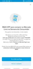 Voucher de R$20 OFF para usar no Mercado Livre