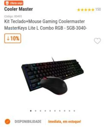 Kit Teclado+Mouse Gaming Coolermaster MasterKeys Lite L Combo RGB | R$ 284