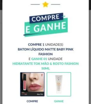 BATOM LÍQUIDO MATTE BABY PINK FASHION + HIDRATANTE TOK MÃO & ROSTO FASHION 50ML | R$8