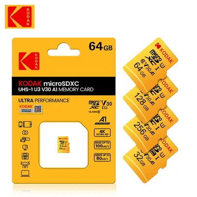 Cartão de memória Micro SD Kodak, U3 V30 A1, Gravação em 4K 256 gb