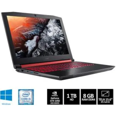 Pelo AME por R$ 2959,99. Notebook Gamer Acer Aspire Nitro 5 i5-7300HQ 8GB 1TB Tela Full-HD 15.6'' GTX 1050 4GB W10 - AN515-51-50U2