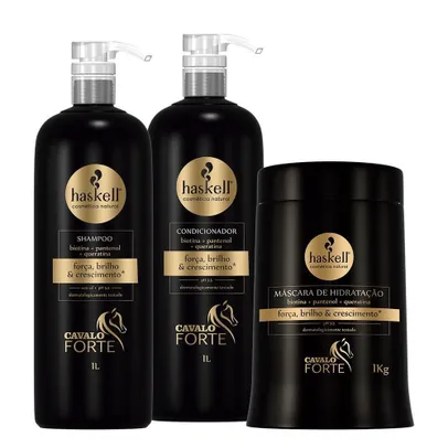 Kit Haskell Cavalo Forte Shampoo Condicionador Máscara 1L Kg