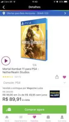 [App Magalu] Mortal Kombat 11 Ps4, Playstation 4 - R$90