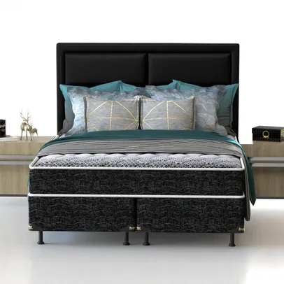 Cama Box King Size Probel Guarda Costas Promiddle Espuma D28 56x193x203cm - Branco/Preto