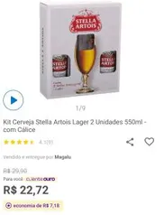 [Ouro] Kit Cerveja Stella Artois Lager 2 Unidades 550ml - com Cálice R$23