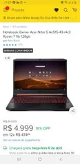 Notebook Gamer Acer Nitro 5 AMD Ryzen 7-3750H, 8GB, 1TB, SSD 128GB, GeForce GTX 1650 4GB, Endless OS, 15.6 - AN515-43-R4C3 | R$4.999