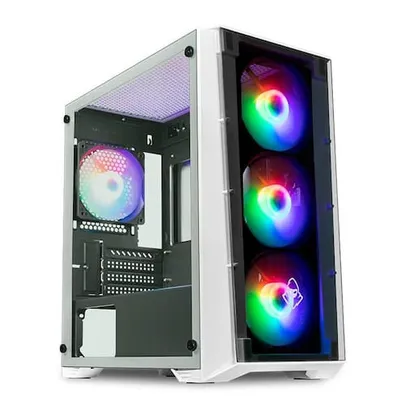 Gabinete Gamer Mancer Ward, Rainbow, , Lateral de Vidro - Com 4 Fans, Preto e Branco