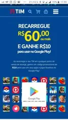 RECARREGUE
R$60,00ou mais
E GANHE R$10
para usar no Google Play!