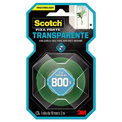 Scotch, 3M, Fixa Forte, Fita Dupla Face, Transparente, 19mm x 2m