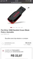 Pen Drive 16GB Sandisk Cruzer Blade Preto e Vermelho - R$22