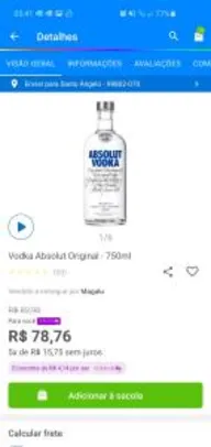 [Clube da Lu] Vodka Absolut 750ml - 2 unidades | R$118