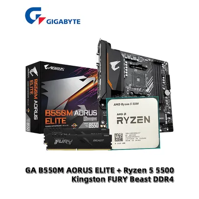 Kit placa mãe B550M Aorus Elite + Ryzen 5 5500 + memória RAM 16gb (8x2) 3200 MHz