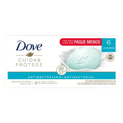 [Regional] Pack Sabonete Barra Antibacteriano Dove Cuida &amp; Protege Envoltório 6 Unidades 90g Cada Leve Mais Pague Menos