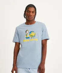 Camiseta Regular em Meia Malha com Estampa Bob Esponja e Patrick Azul Claro