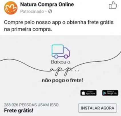 Natura frete grátis no app (primeira compra)