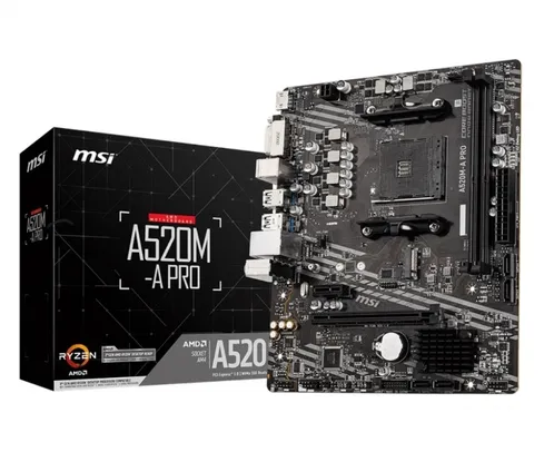 Placa Mãe MSI A520M-A PRO. Chipset A520, AMD AM4, mATX, DDR4, 911-7C96-002