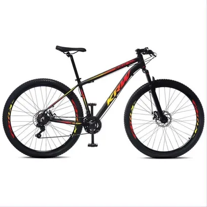 Foto do produto Bicicleta Aro 29 KRW Alumínio 24 Vel Freio A Disco X32 - Preto Amarelo Vermelho - 15.5