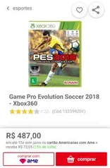 Game Pro Evolution Soccer 2018 - Xbox360 | R$487