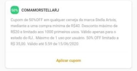 50% off na em cervejas da marca Stella Artois (apenas RJ)