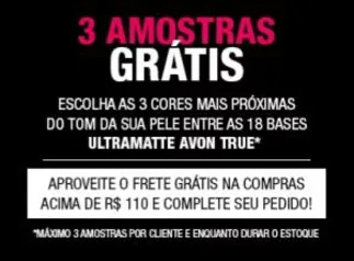 Pague o frete e receba 3 amostras da Base Líquida Avon