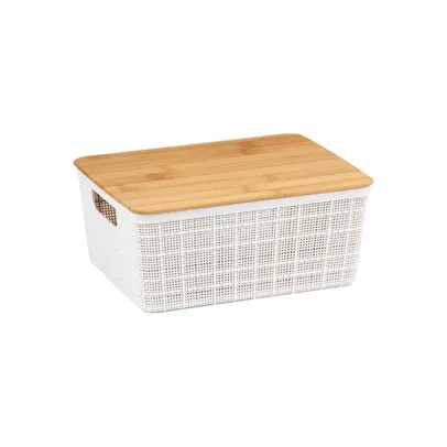 [AME R$15]Caixa Organizadora branca com tampa de bambu 4 litros - Casual Home